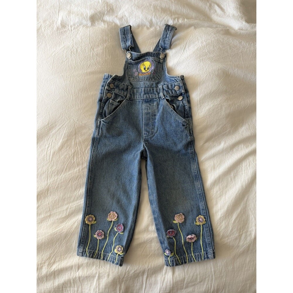 Vintage Rare Tweety Bird Floral Overalls Size 3T